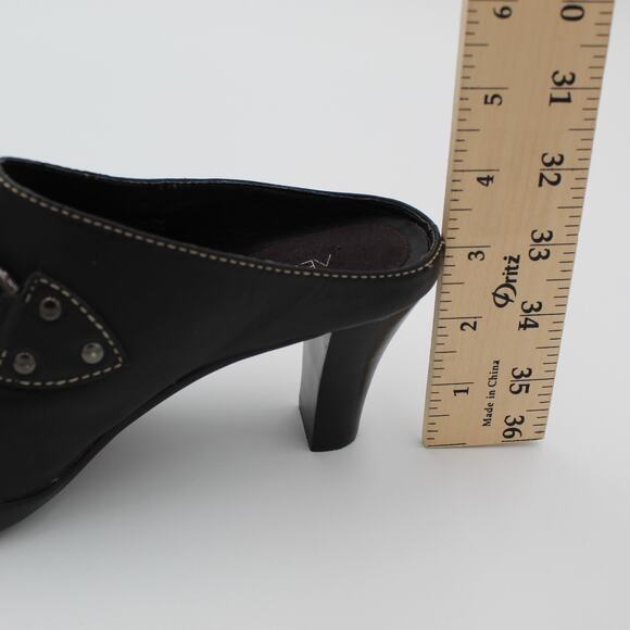 Y2K Harness Mule Womens 6.5 Black Leather Slip On Heel Aerosoles Comfort Shoe - Picture 6 of 9